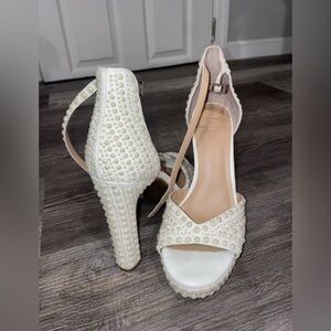 INC International Concepts Pearl-Studded Cream Heels